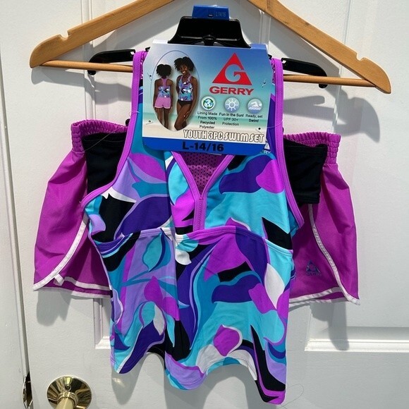 Gerry Girls 3-Piece Youth Tankini & Shorts Swimsuit Set Purple New - Picture 4 of 6